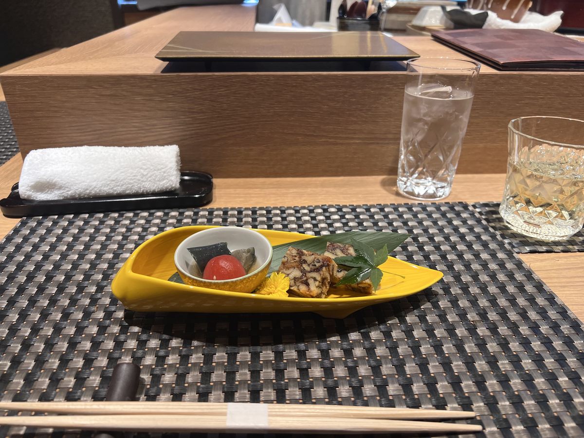 立川すしなんば 冷製野菜煮浸しトマトとナスとうなぎの煮凝り